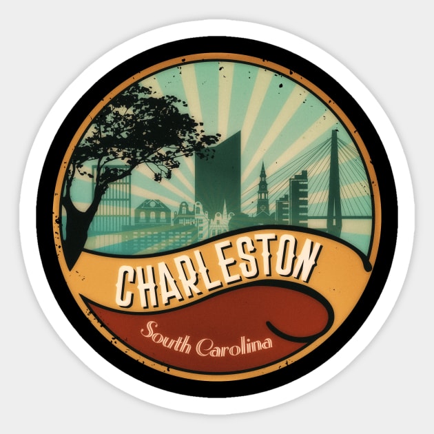 Charleston City Skyline South Carolina Retro Vintage Design 80s Sticker by DimDom